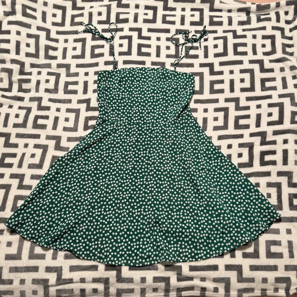Green with White Flowers Mini Dress